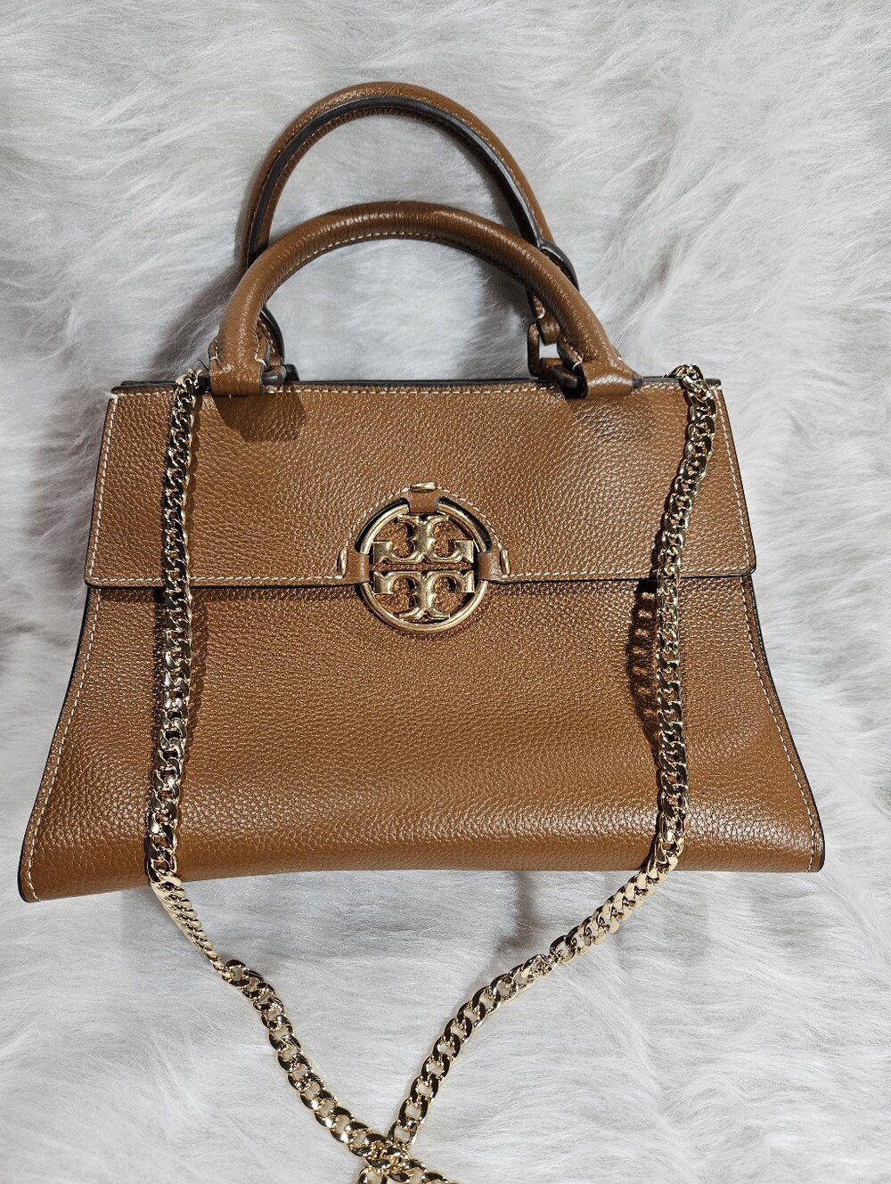 EUC Tory Burch Miller Top-Handle Leather Satchel with Gold Chain With Dustbag